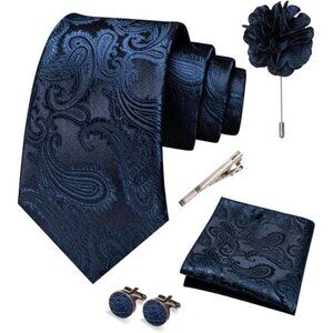 Mens Paisley Tie and Pocket Square,Lapel Pin,Cufflinks,Tie Clip Sets with Box